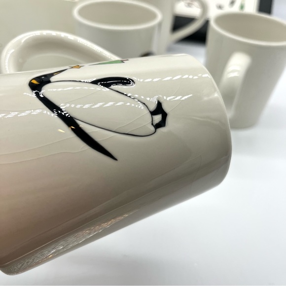 2007 BIA Cordon Bleu Embossed Christmas Holiday Penguin Mugs Set of 4 - Picture 6 of 9